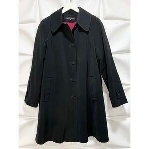 Anne Klein Womens Sz 10 Long Black Satin Lined Coat Removable Lining RARE